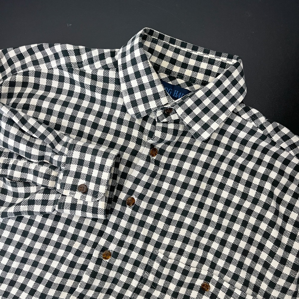 Vintage Georg Haupt Flannel Shirt Mens 38 15 Black Check Button Up Germany Made
